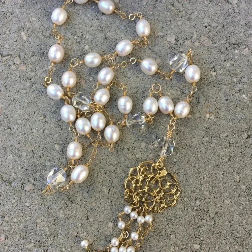 Pearl Necklace, Tassel Necklace, Long Necklace, June Birthstone Necklace